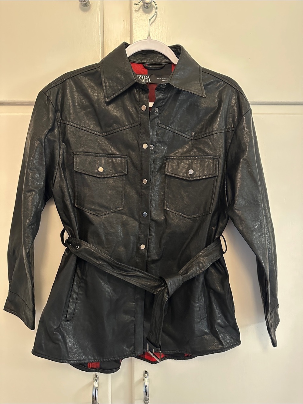 LIKE NEW Zara Faux Leather Black Button Down Shacket Top Jacket